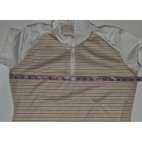 NIKE Golf Dri-Fit Womens Polo Shirt Size Medium 8-10 Striped Green Yellow White - Picture 10 of 10